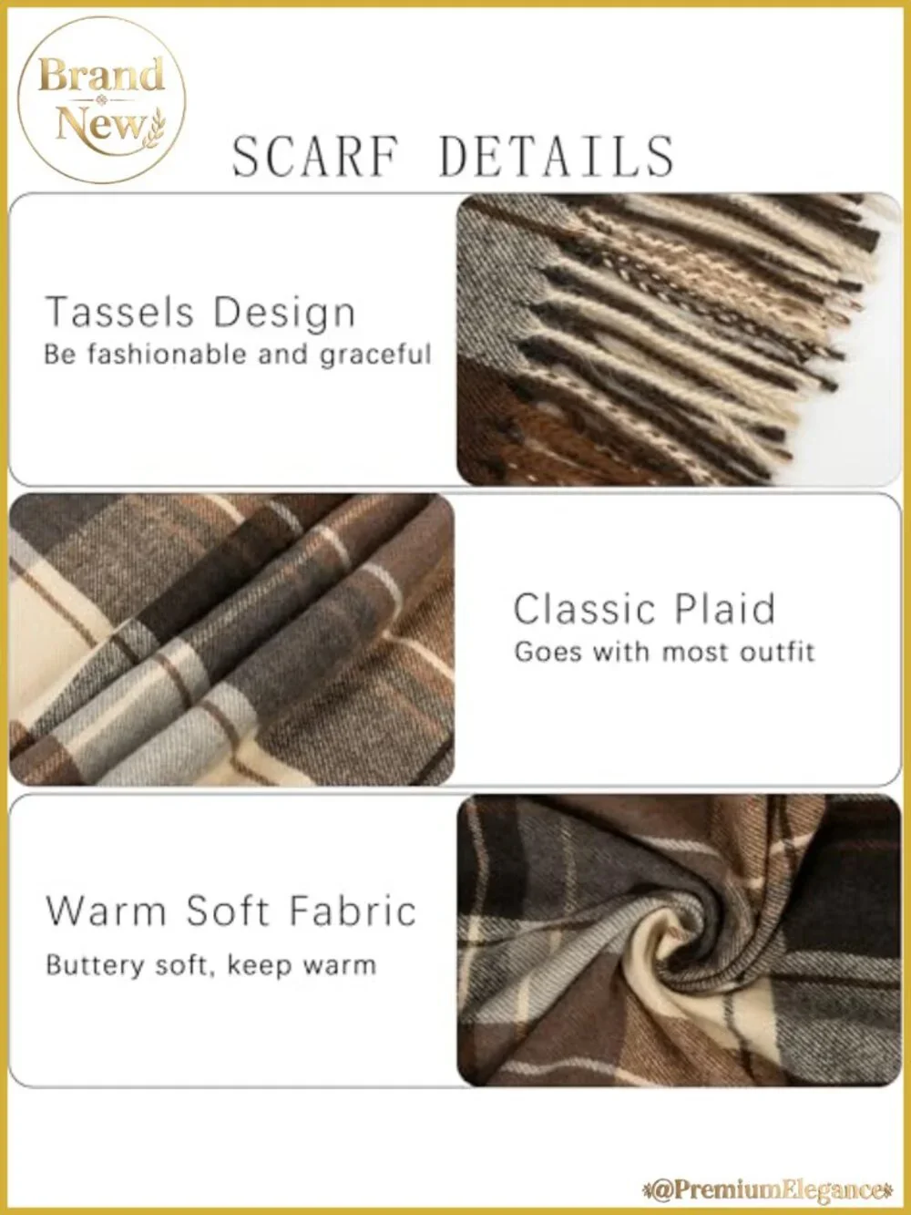 Oversized Plaid Scarf with Tassels 100% Polyester Winter Shawl Wrap